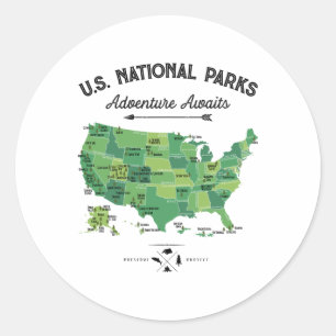 Adesivo Redondo Mapa de 62 Parques Nacionais Camping Vintage Parqu