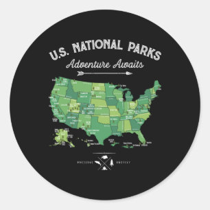 Adesivo Redondo Mapa de 63 Parques Nacionais Us Parque Retro Vinta
