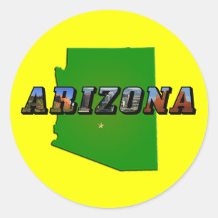 Adesivo Redondo Mapa de arizonas e Texto de Imagem