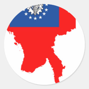 Adesivo Redondo Mapa de bandeira de Mianmar