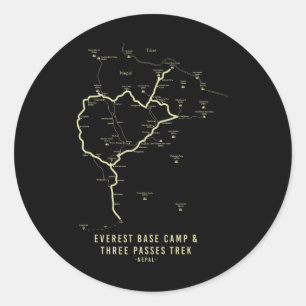 Adesivo Redondo Mapa de caminhada do Acampamento Base do Everest