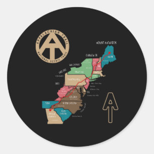 Adesivo Redondo Mapa de Hiking da Trilha Appalachian 
