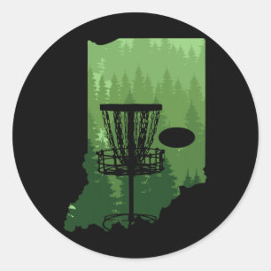 Adesivo Redondo Mapa de Indiana Disc Golf Frisbees para Jogadores