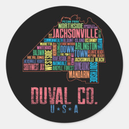 Adesivo Redondo Mapa de Jacksonville Duval County Florida USA