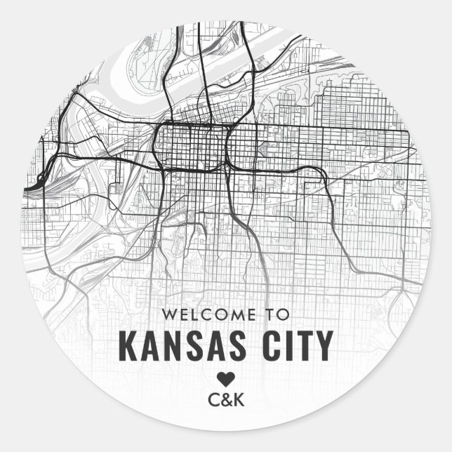 Adesivo Redondo Mapa de Kansas City | Boas-vindas (Frente)