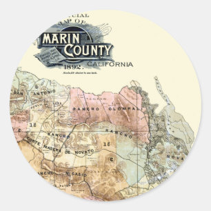 Adesivo Redondo Mapa de Marin County em 1890