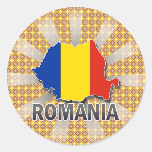 Adesivo Redondo Mapa de Sinalizador da Romênia 2.0 (Frente)