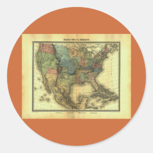 Adesivo Redondo Mapa de Thunot Duvotenay de 1848: Etats-Unis & Mex