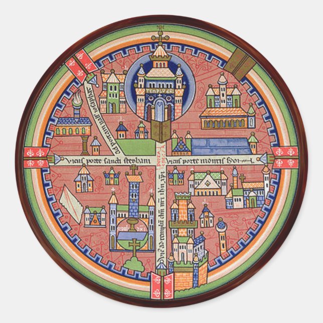 Adesivo Redondo Mapa do autocolante de Jerusalém (Frente)