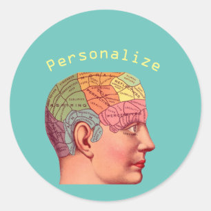 Adesivo Redondo Mapa do Cérebro da Mente da Frenologia Vintage