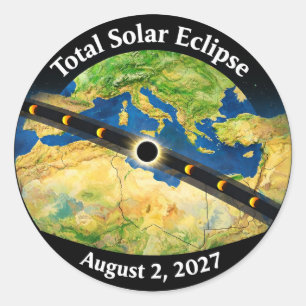 Adesivo Redondo Mapa do Eclipse Solar Total de 2027