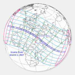 Adesivo Redondo Mapa do Eclipse Solar Total de 2027