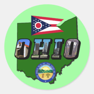 Adesivo Redondo Mapa do Estado de Ohio, Texto da Imagem, Sinalizad