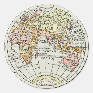 Adesivo Redondo Mapa do Hemisfério Oriental Globo Viagem Arte