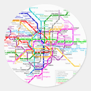 Adesivo Redondo Mapa do metro de Tokyo Japão