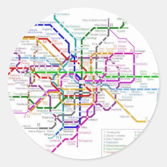 Adesivo Redondo Mapa do Metro de Tóquio (Frente)