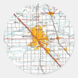 Adesivo Redondo Mapa do Modesto California Vintage