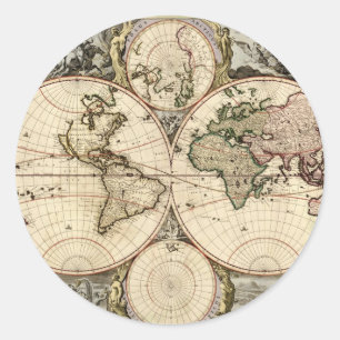 Adesivo Redondo Mapa do mundo antigo por Nicolao Visscher, cerca