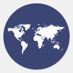 Adesivo Redondo mapa do mundo branco gráfico em azul