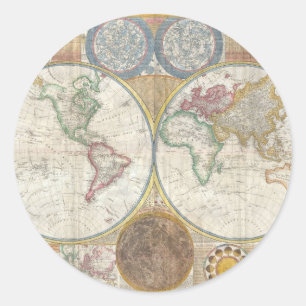 Adesivo Redondo Mapa do mundo do vintage