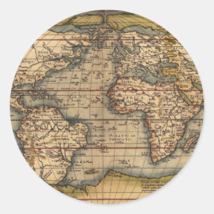 Adesivo Redondo Mapa do Mundo Vintage de Abraham Ortelius 1564