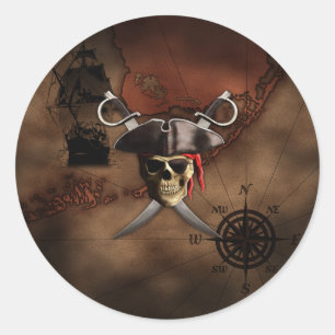 Adesivo Redondo Mapa do pirata