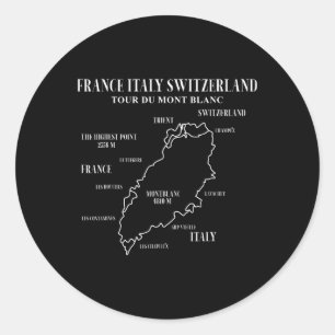 Adesivo Redondo Mapa do Tour Du Mont Blanc França Itália Suíça Hi