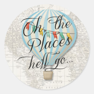 Adesivo Redondo Mapa do Vedante do Balão de Ar Quente Oh os Lugar