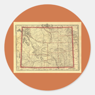 Adesivo Redondo Mapa do Wyoming em 1895