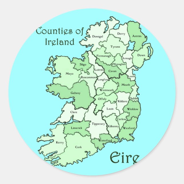 Adesivo Redondo Mapa dos condados da Irlanda (Frente)