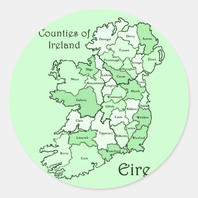 Adesivo Redondo Mapa dos condados da Irlanda (Frente)