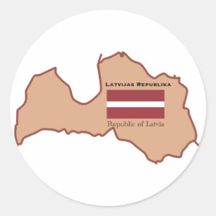Adesivo Redondo Mapa e bandeira da Letónia