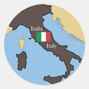 Adesivo Redondo Mapa e bandeira de Italia