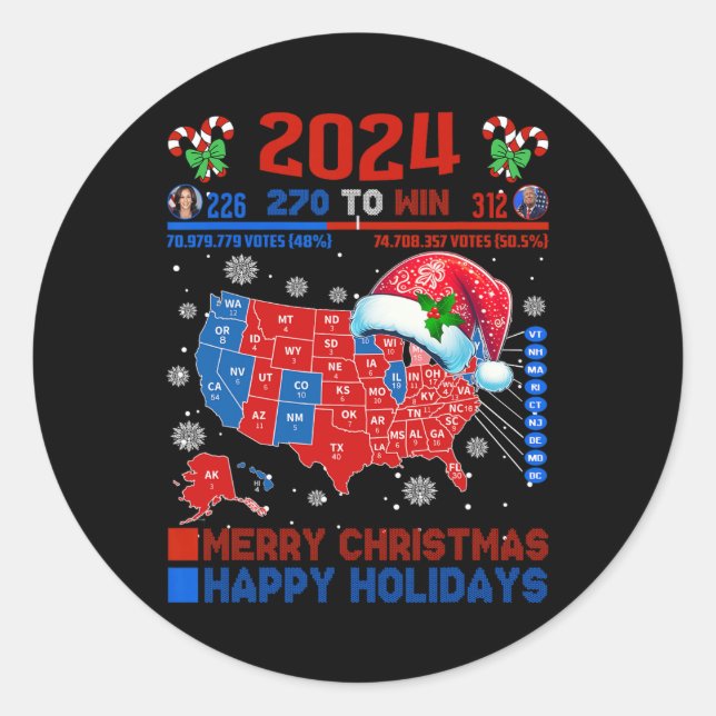 Adesivo Redondo Mapa Eleitoral 2024 Merry Christmas Trump Landslid (Frente)