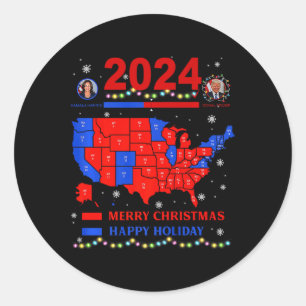 Adesivo Redondo Mapa Eleitoral 2024 Merry Christmas Trump Landslid