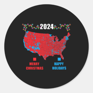 Adesivo Redondo Mapa Eleitoral 2024 Merry Christmas Trump Landslid