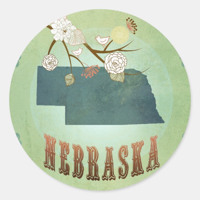 Adesivo Redondo Mapa Estatal de Nebraska - Verde (Frente)