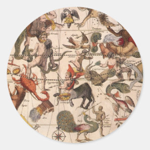 Adesivo Redondo Mapa Estelar da Constelação de Vintage por Backer 
