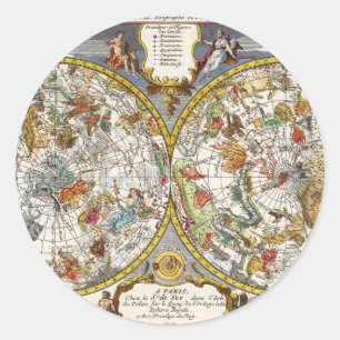Adesivo Redondo Mapa Estelar de Planisfério Antigo por Nicholas de