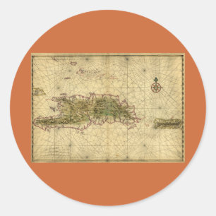 Adesivo Redondo Mapa histórico de Hispaniola - Joan Vinckeboons - 