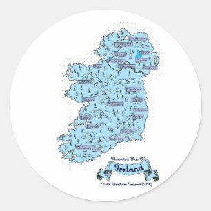 Adesivo Redondo Mapa ilustrado de viagens da Irlanda