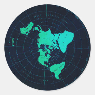 Adesivo Redondo Mapa liso da terra (projeção equidistante