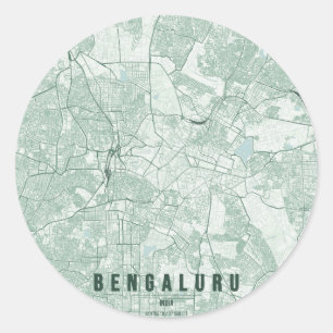 Adesivo Redondo Mapa Minimalista da Cidade de Bengaluru Índia