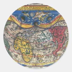 Adesivo Redondo Mapa Mundial Anti-Cardíaco de Peter Apian 1520
