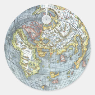 Adesivo Redondo Mapa Mundial Antigo em Forma de Coração Vintage Pe