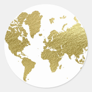 Adesivo Redondo Mapa Mundial Clássico de Casamento Elegante a Ouro