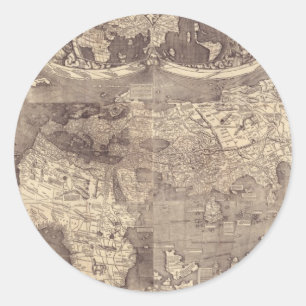Adesivo Redondo Mapa Mundial de Martin Waldseemuller 1507