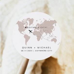 Adesivo Redondo Mapa Mundial de Viagem de Destino QUINN Salvar a D