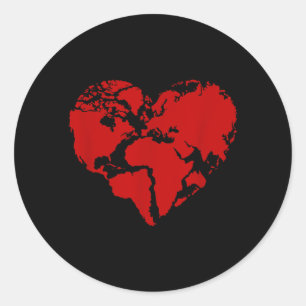 Adesivo Redondo Mapa Mundial do Coração Amante da Paz e da Bondade