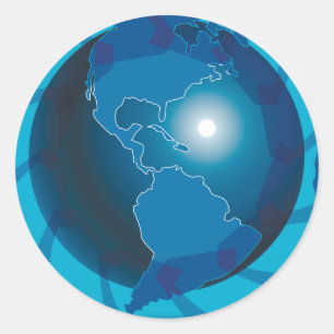 Adesivo Redondo Mapa Mundial do Globo Terrestre Azul Moderno
